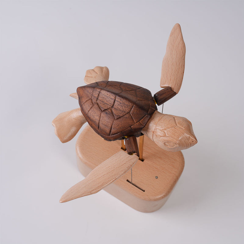 handcrafted wooden sea turtle dynamic model- desktop stress relief display