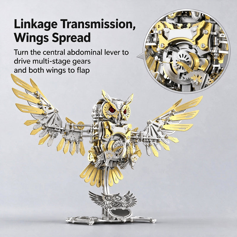 3d metal steampunk owl model kit with flapping wings