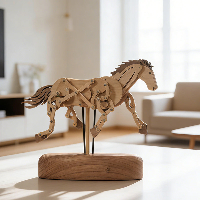 wooden qianli horse dynamic model - desktop stress relief display (non-music box)