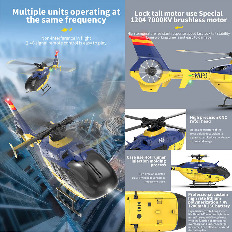 YU XIANG EC-135 RC Helicopter 1/36 2.4G 6CH Direct Drive Brushless Airplane Model with Cool lighting(RTF Version/Mode 1) - EngineDIY