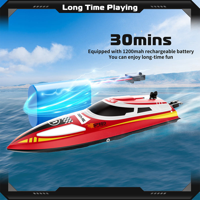 2.4ghz Remote Control Speedboat - 30km/H High-Speed Electric Racing Boat With Led Night Lights