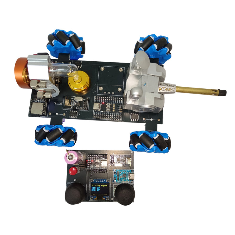 Stirling Engine RC Mecanum Wheel Vehicle with Crystal Cylinder, LCD Display - STEM Physics Model (Assembled) - EngineDIY