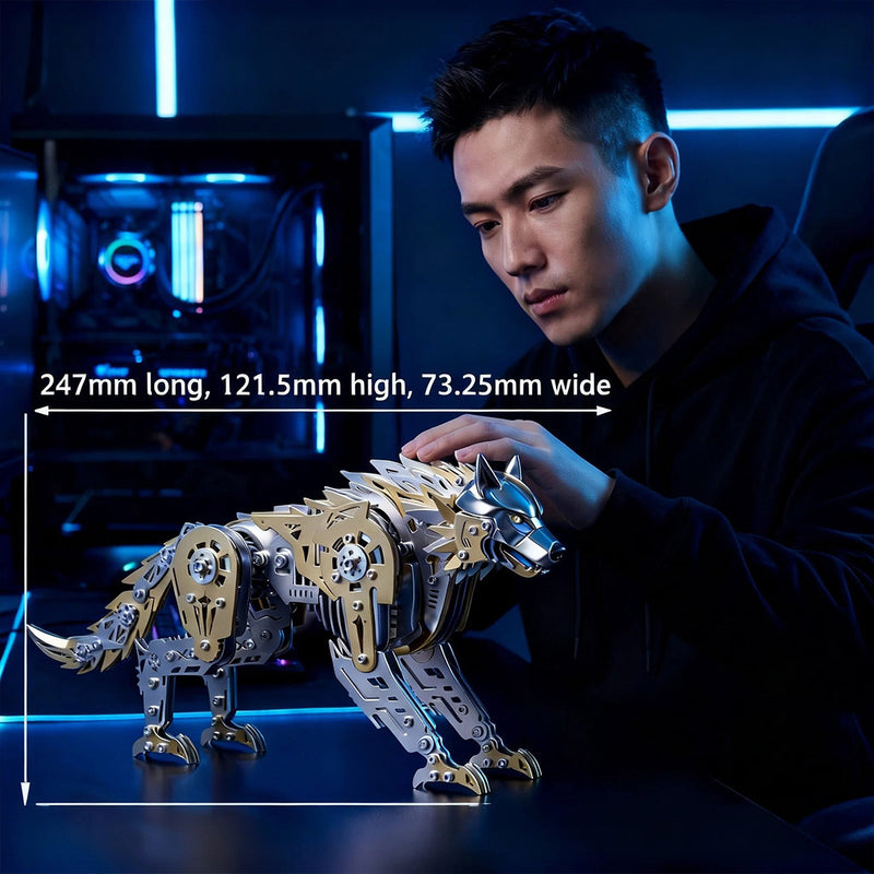 3d metal puzzle mechanical wolf kit-steampunk creature model with movable joints,desktop display collectible mechanical figure