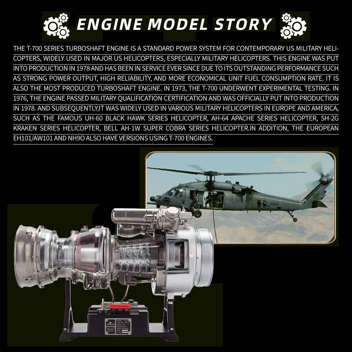 teching 1/4 scale metal simulation electric military helicopter turboshaft engine model kit