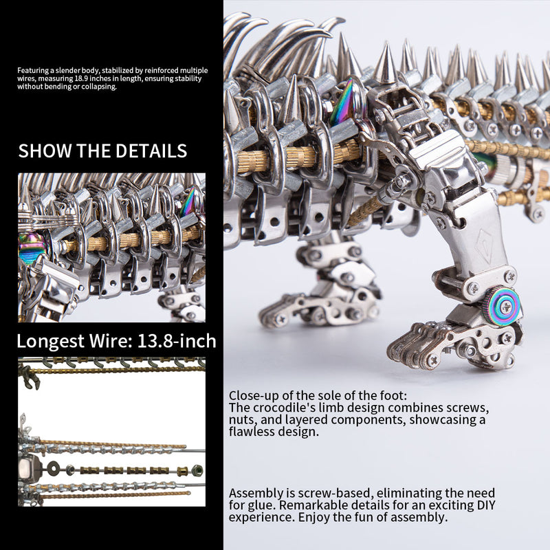 3D Metal Sleeping Crocodile DIY Metal Puzzle Model Kit Mechanical Assembly Crafts 1500+PCS - EngineDIY