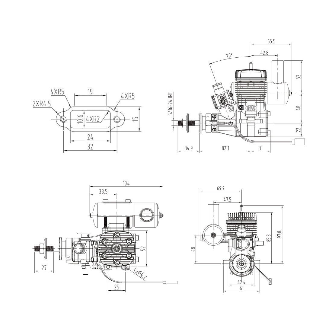 NGH GT17-Pro 17cc Single-Cylinder Two-Stroke Air-Cooled Gasoline Engine ...