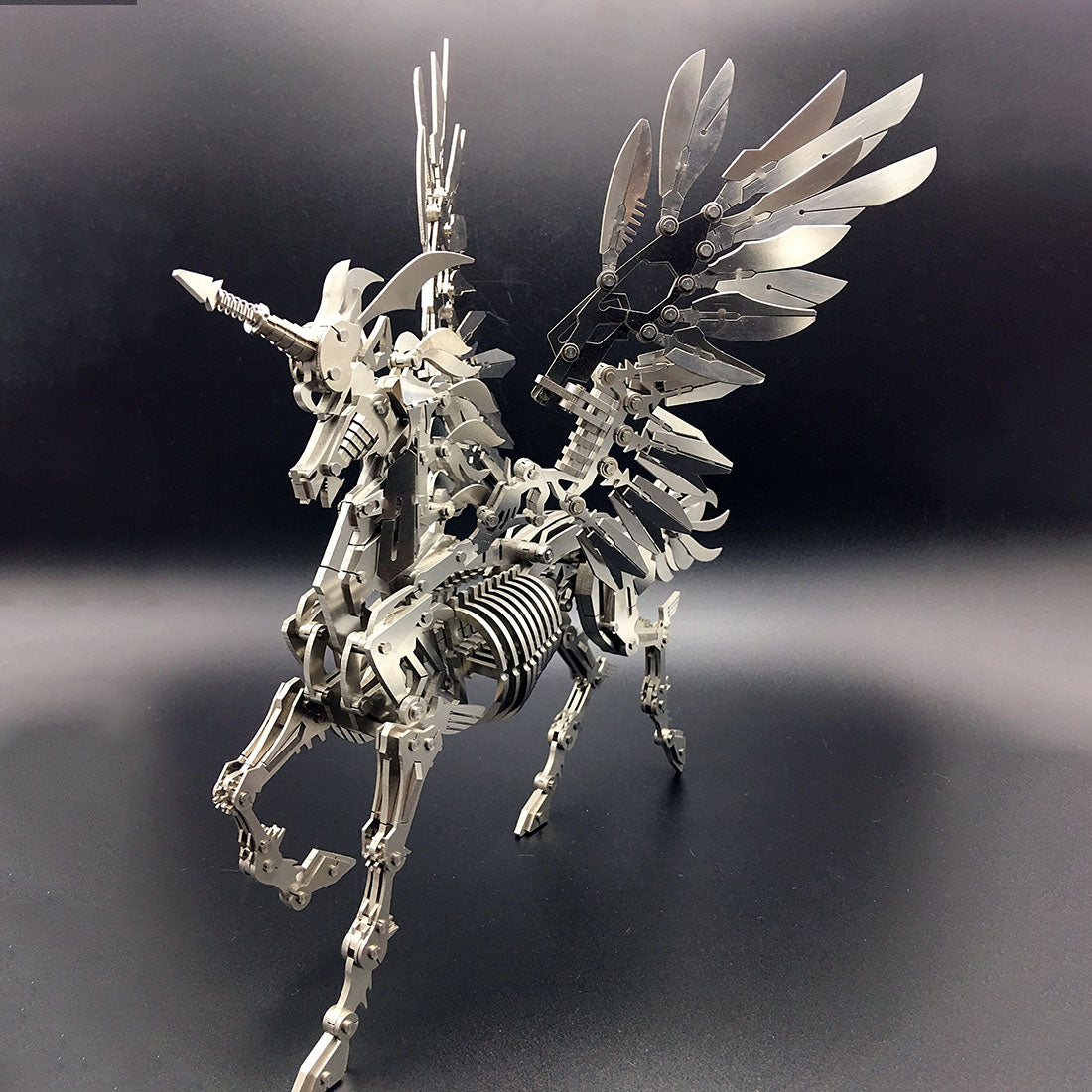 3d stainless steel mechanical unicorn diy assembly model kit, desktop decoration gift for adults and collectors