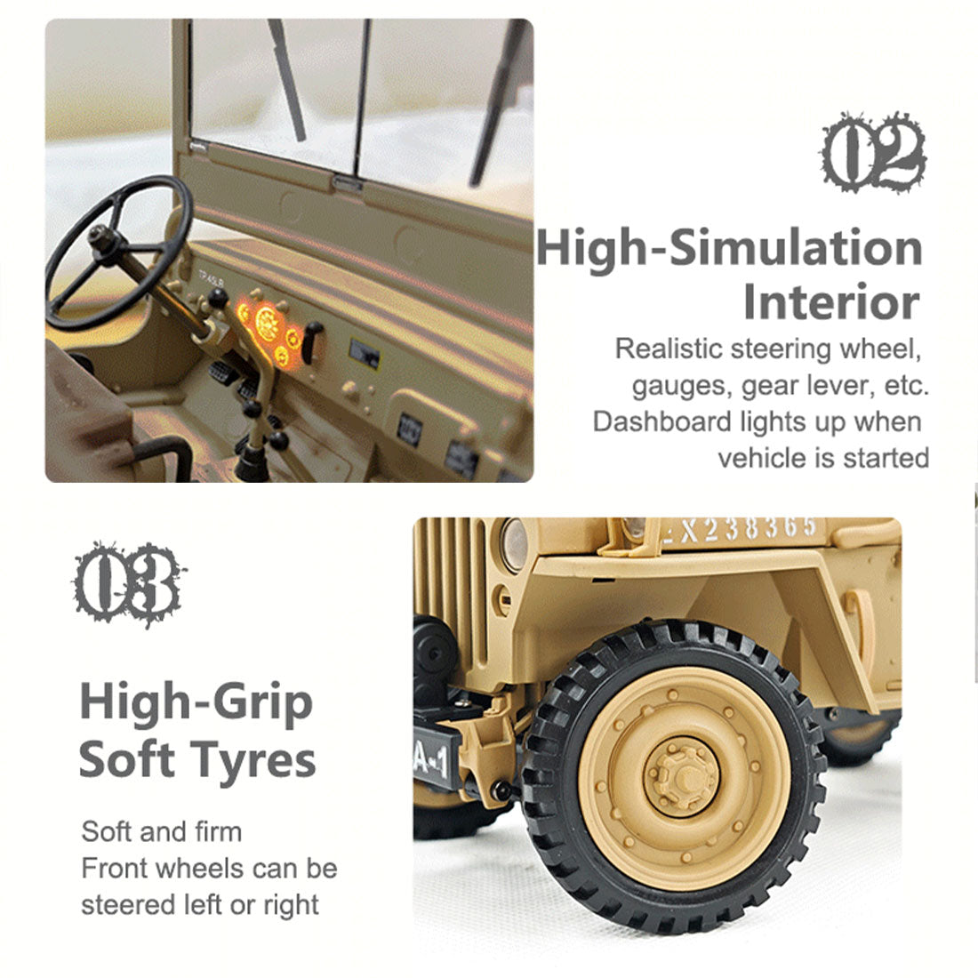 1/14 scale 2.4g u.s. willys rc simulation off-road car model with dual-speed switching