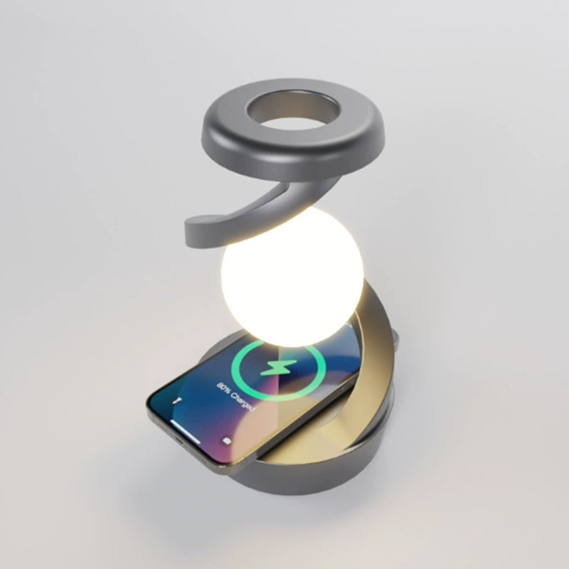 rotating levitating night light – wireless charging bedside ambient lamp, desktop decor