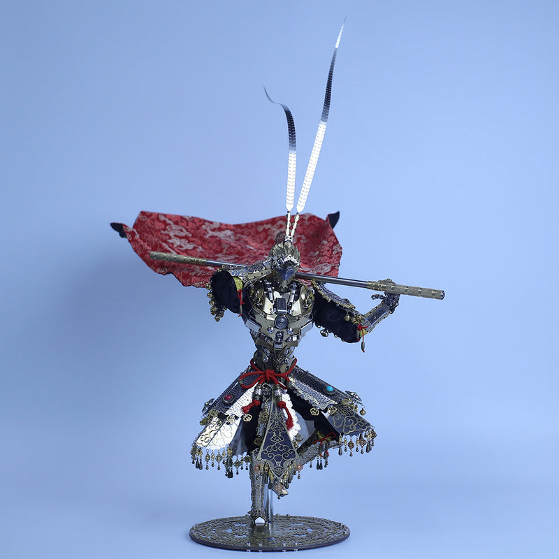 3d metal monkey king sun wukong mecha model kit, diy assembly collectible figure with cloak and staff, articulated desktop display for adults (2600+pcs)