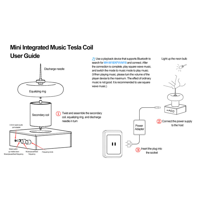 Musical Tesla Coil Plasma Speaker Artificial Lightning Wireless Lighting Arc Scientific Educational Model