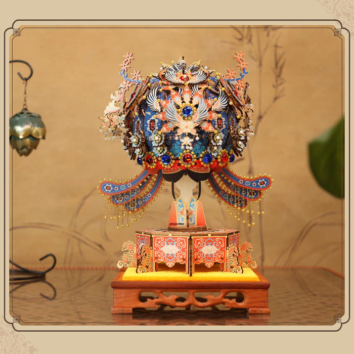 wooden diy phoenix crown music box model kit christmas desk decor