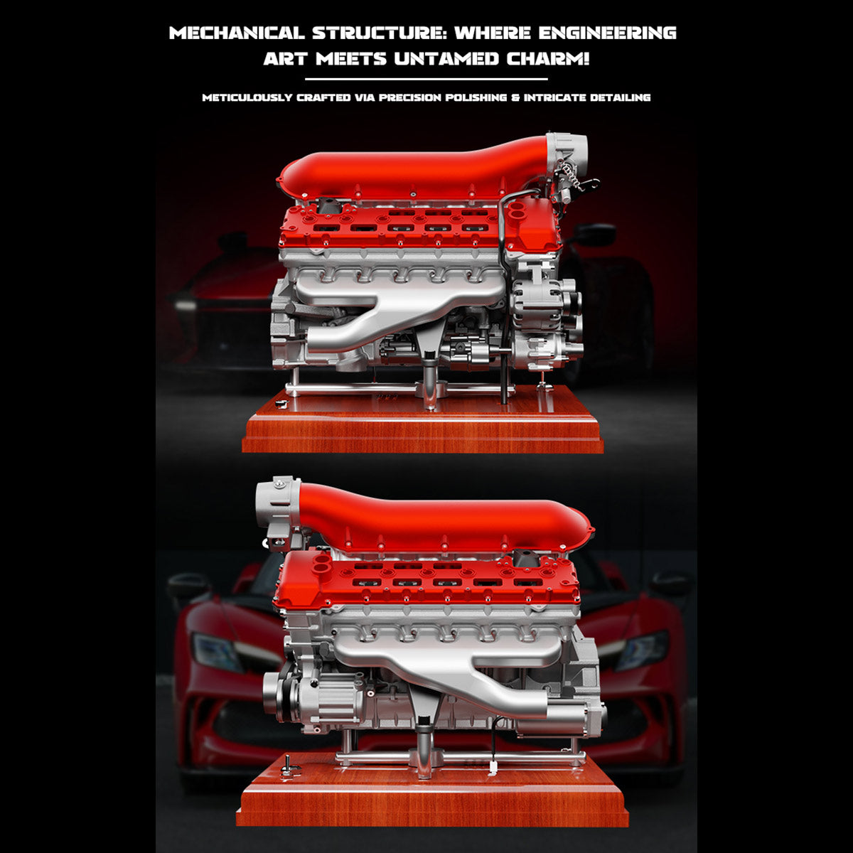 V12 Engine Model Kit that Works - Build Your Own V12 Engine - TECHING 1/4 Supercar V12 Engine Model Kit with Synchronized Throttle Sound Effects 800+PCS
