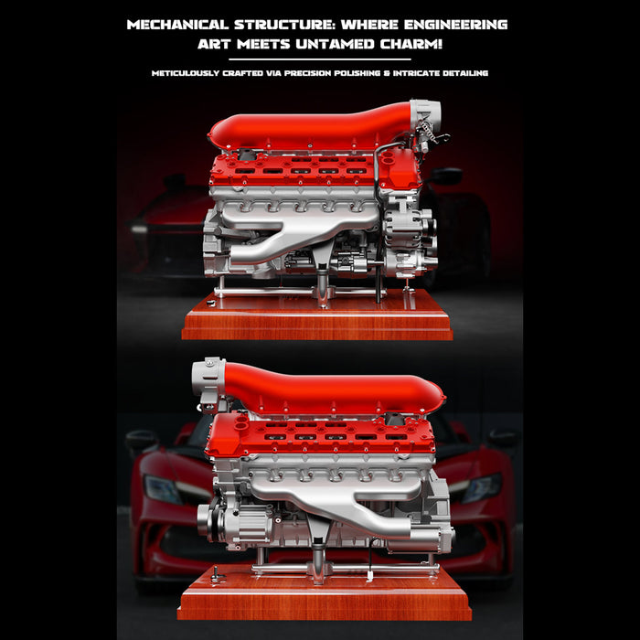 V12 Engine Model Kit that Works - Build Your Own V12 Engine - TECHING 1/4 Supercar V12 Engine Model Kit with Synchronized Throttle Sound Effects 800+PCS