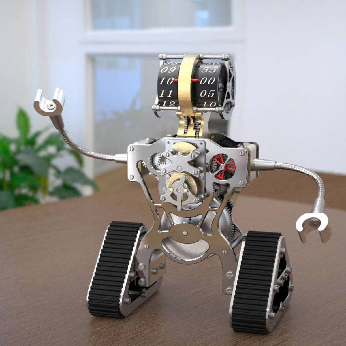 metal robot mechanical clock desktop art display