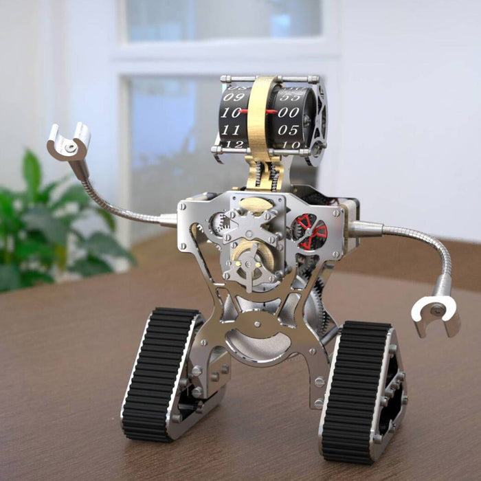 metal robot mechanical clock desktop art display