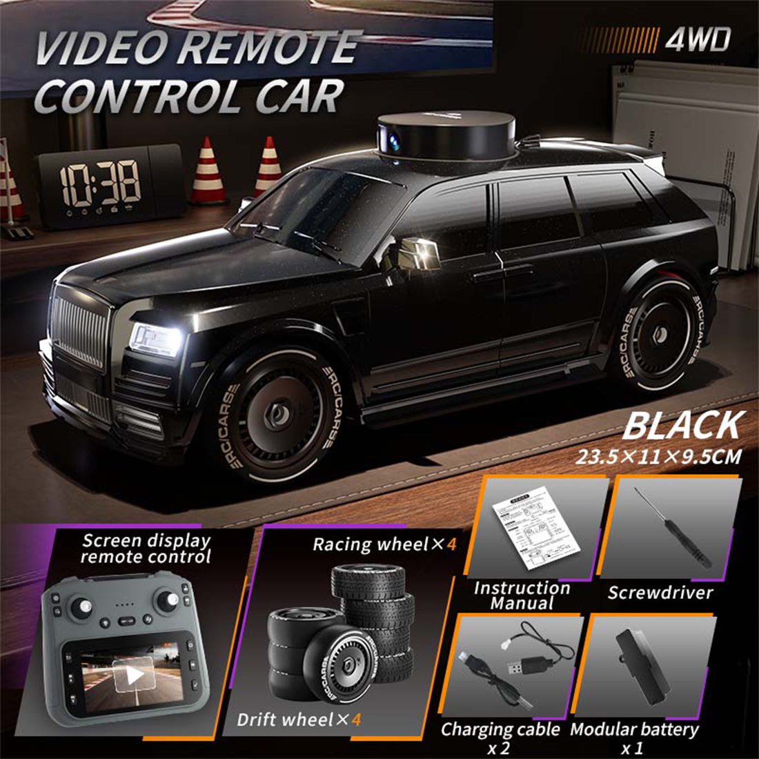 1/20 scale fpv rc car with screen controller, 720p hd camera, 270° rotating camera, one-key drift-rtr version
