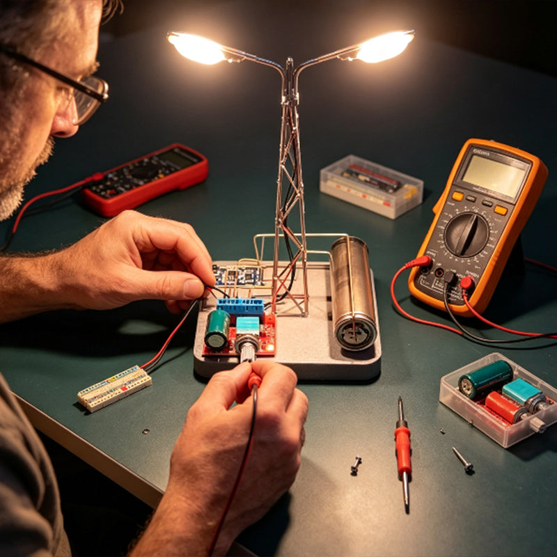 diy metal wire dual-head street lamp kit with wooden base