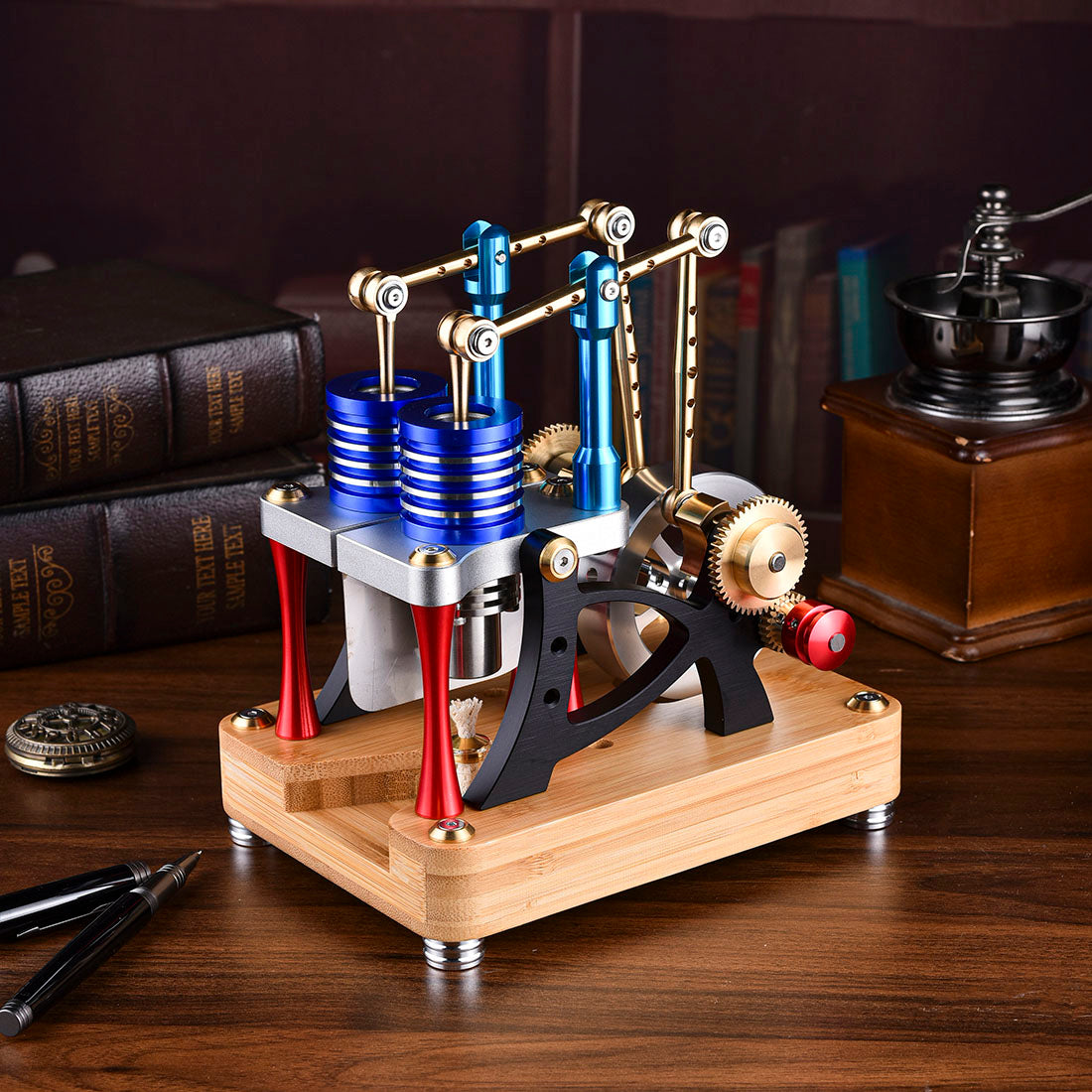 enjomor alpha balance beam dual cylinder hot air stirling engine external combustion engine model