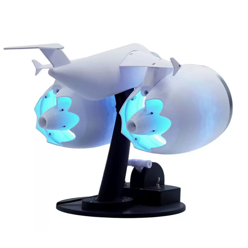 3D Printed Twin Turbo Jet Engine Desktop Fan with LED Light, Adjustable Speed Aviation Display Model