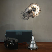 steampunk mechanical nautilus sculpture with remote control led light, industrial desktop decor