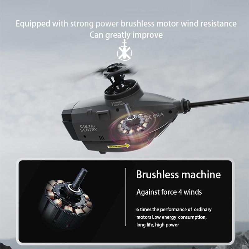 C127AI RC Helicopt, 2.4G RC 4CH Scout Drone Brushless Aircraft Model Without Aileron (RTF Version/Black) - EngineDIY