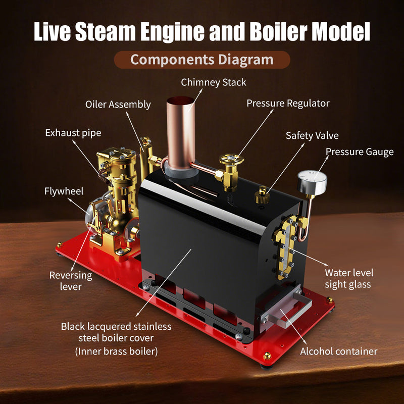 rw-bl1k mini reversible reciprocating single-cylinder live steam engine kit with boiler diy kit