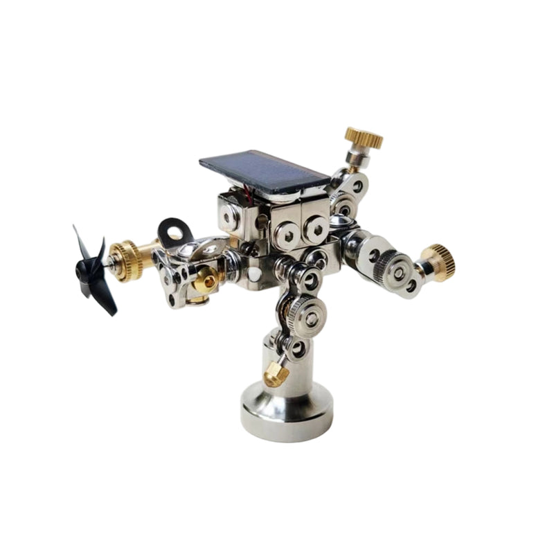 solar powered steampunk robot metal mechanical model, rotating stem educational desktop decor (lying version)