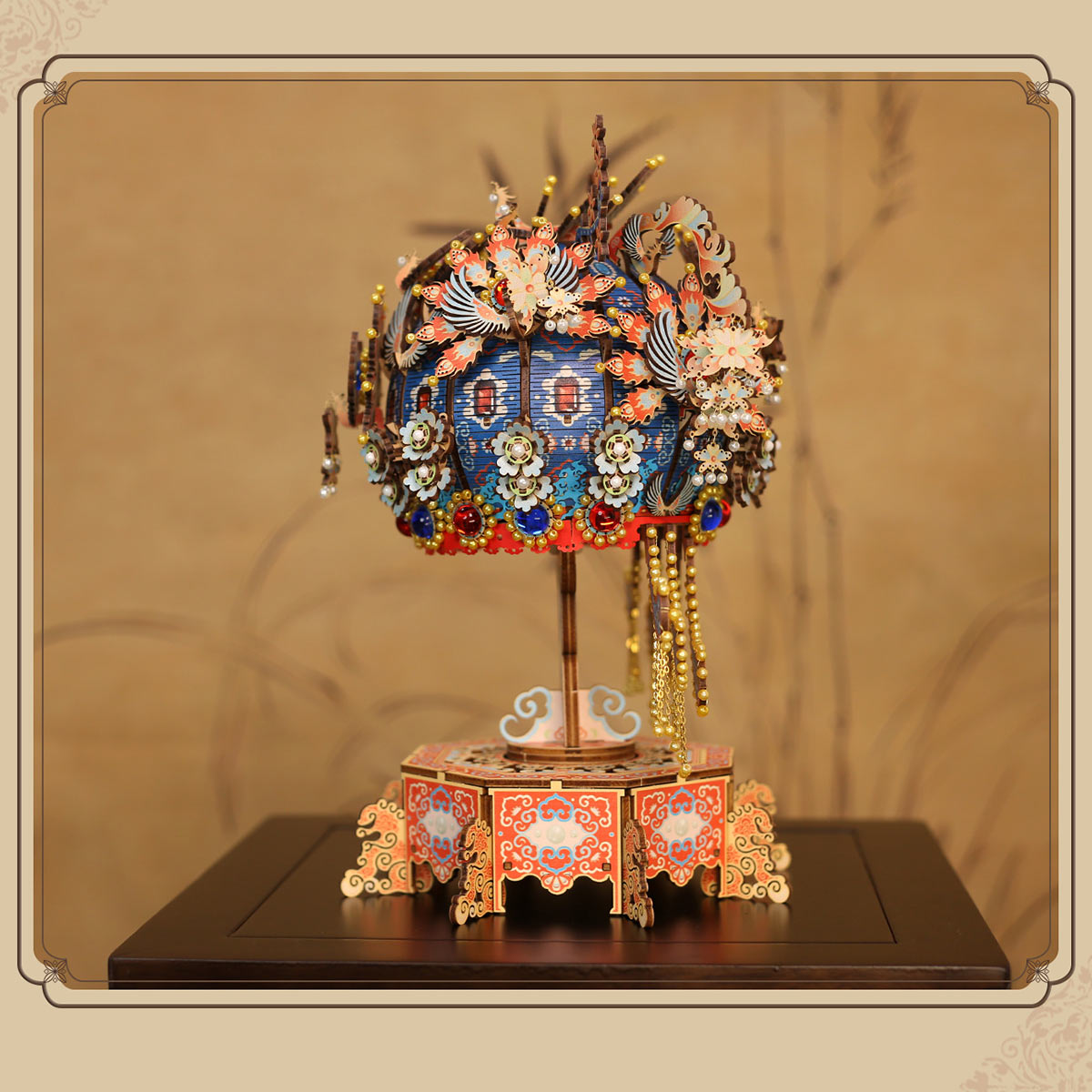 wooden diy phoenix crown music box model kit christmas desk decor