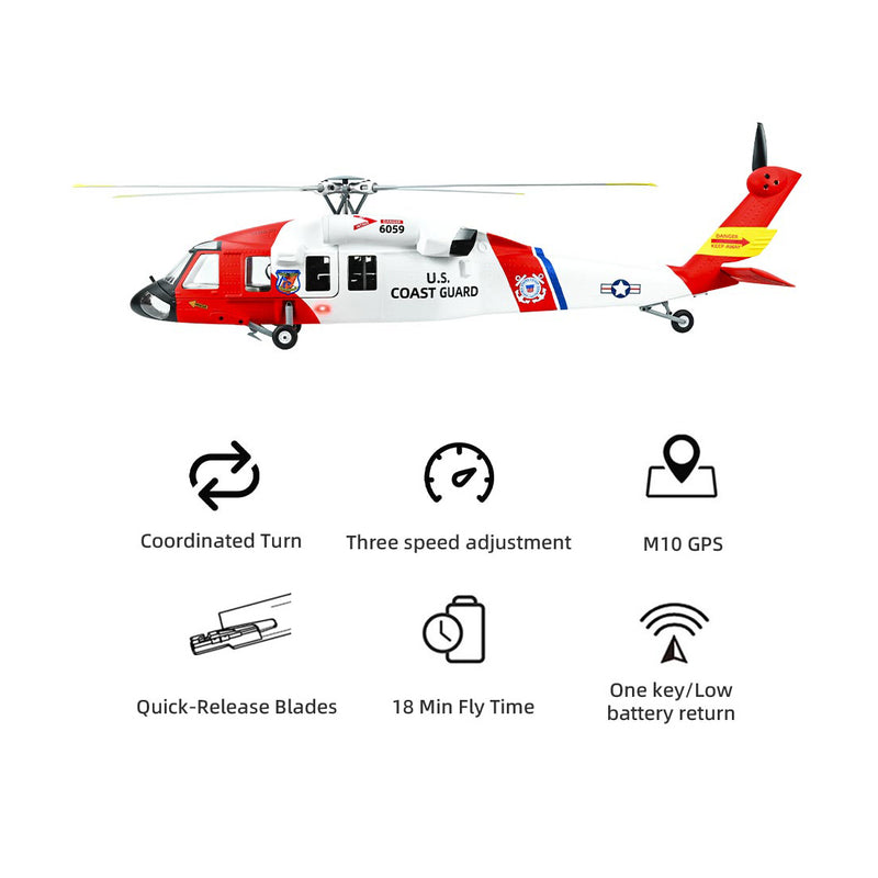 FLYWING MH-60T 2.4G 6CH 470-Class Quick-Release 4-Rotor Scale RC Military Helicopter Model with ACE Flight Controller, GPS Positioning & Left/Right-Hand Control - EngineDIY