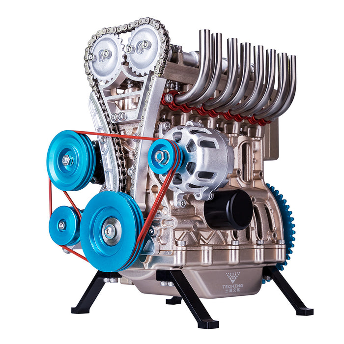 TECHING L4 Engine Model Kit that Works - Build Your Own Engine - Full Metal 4 Cylinder Car Engine Kit Car Engine Model