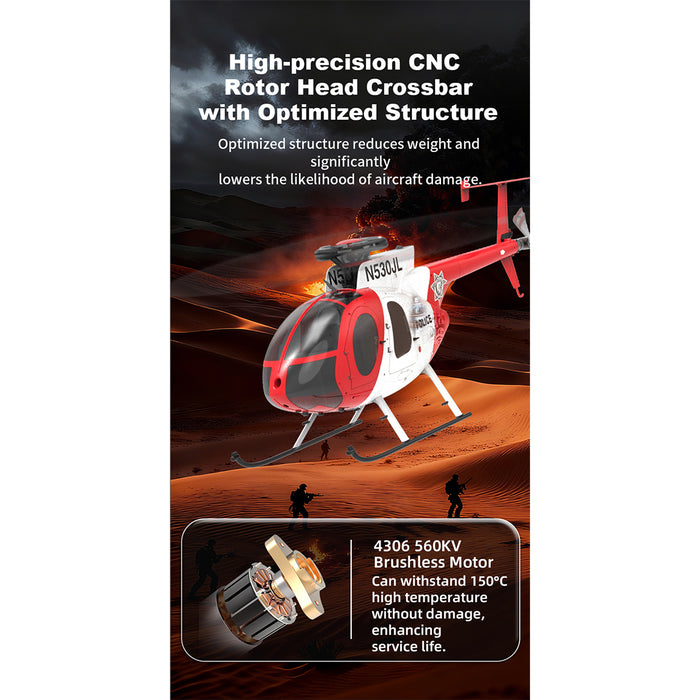 YU XIANG F119S MD500 1/16 Scale 250-Class RC Little Bird Helicopter – Flybarless 2.4G 9CH RTF Model with 6G/3D Flight Modes