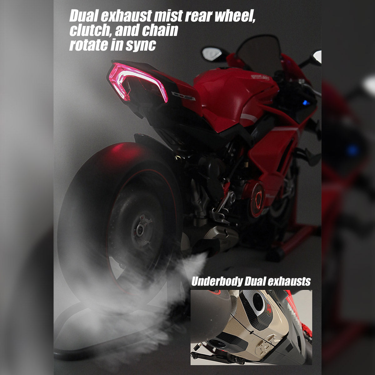 1/7 scale alloy dynamic motorcycle model v4 top edition with ignition system & smoke spray