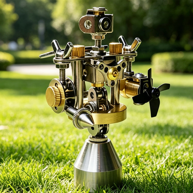 solar powered steampunk robot metal mechanical model, rotating stem educational desktop decor (standing version)
