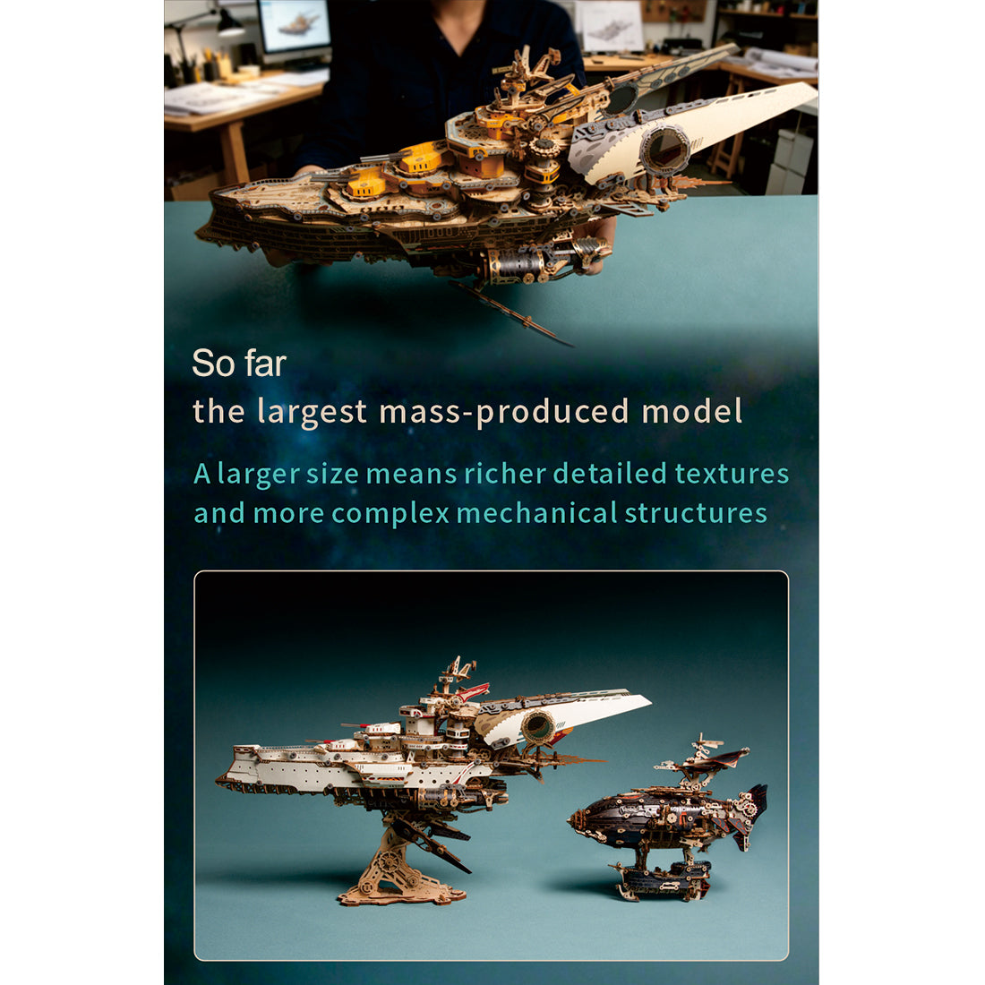 3d wooden mechanical space battleship model kit, vintage industrial style collectible display (912pcs)