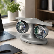 dual turbo jet engine desktop fan with usb, led lights and 3-speed quiet cooling for home office