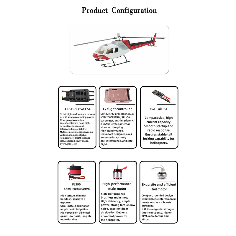 FLISHRC Eurocopter AS350 500-Class RC Helicopter 2.4G 6CH with L7 Flight Controller & 4-Mode GPS Positioning – RTF Version - EngineDIY