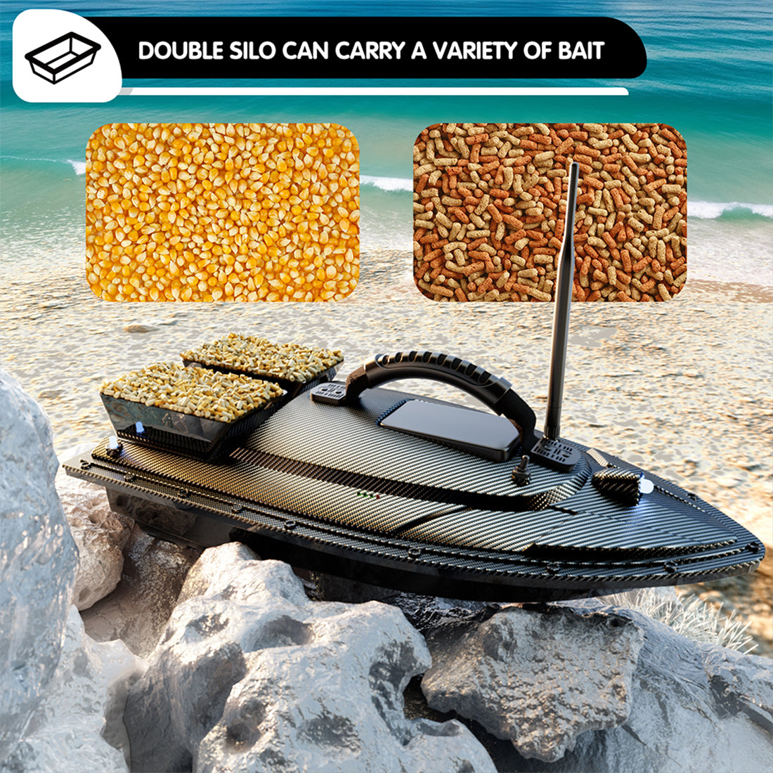 V070 GPS RC Bait Boat – 12000mAh, 500m Range, 1.5kg Dual-Hopper, 40 Wa ...