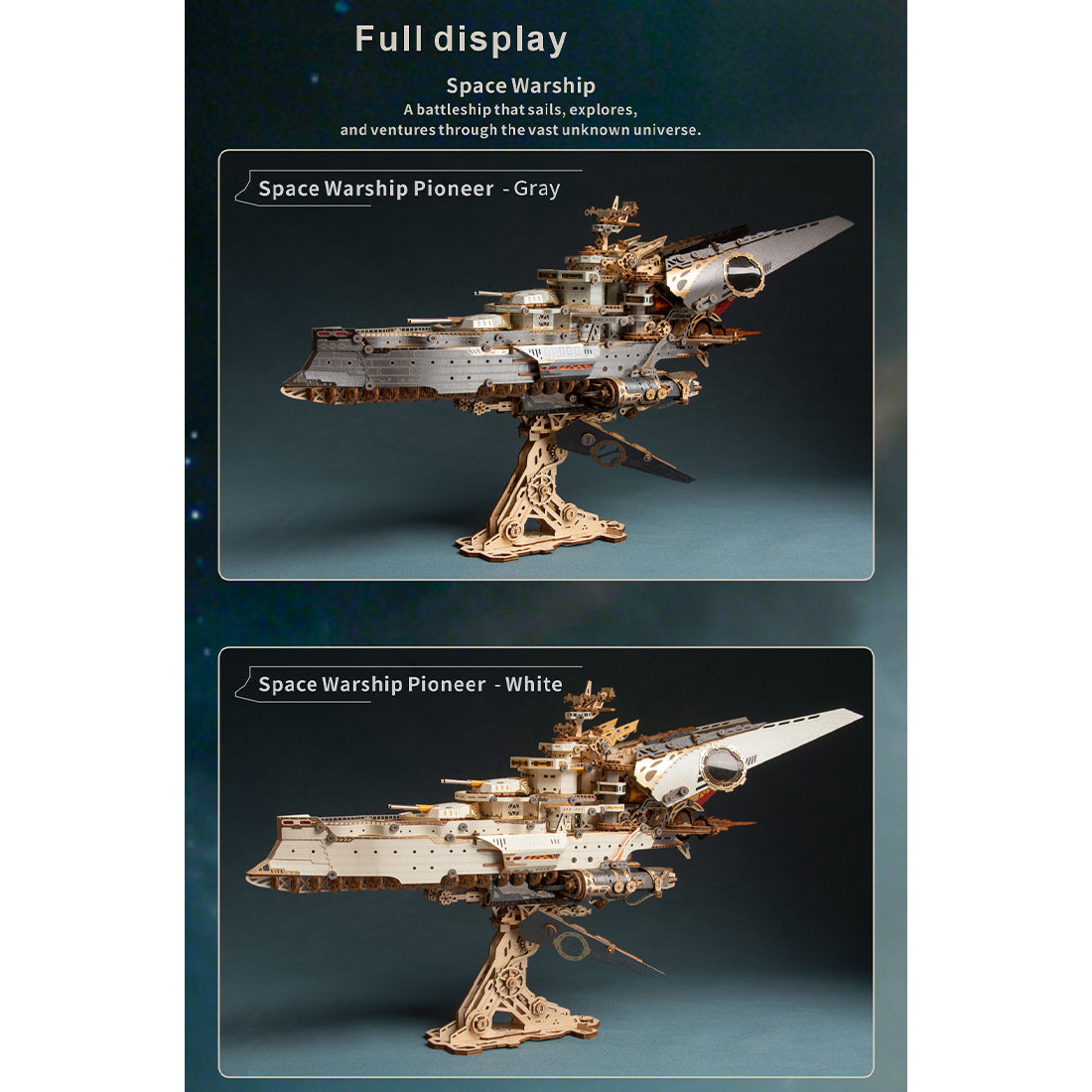3d wooden mechanical space battleship model kit, vintage industrial style collectible display (912pcs)