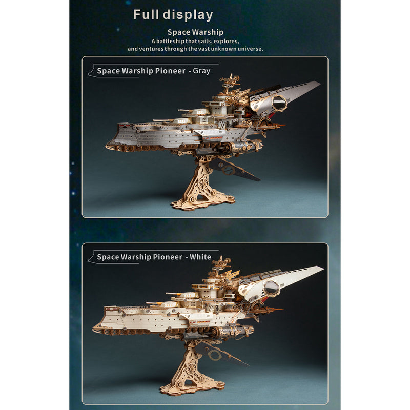 3d wooden mechanical space battleship model kit, vintage industrial style collectible display (912pcs)