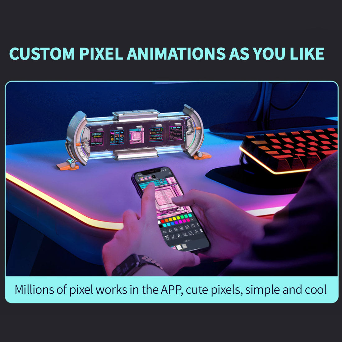 cyberpunk nixie tube clock - diy screen with neon lighting effects, customizable digital desk decor, unique tech gift