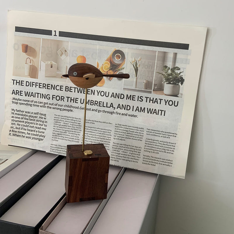 handcrafted wooden long-tailed tit bird model - desktop stress relief display
