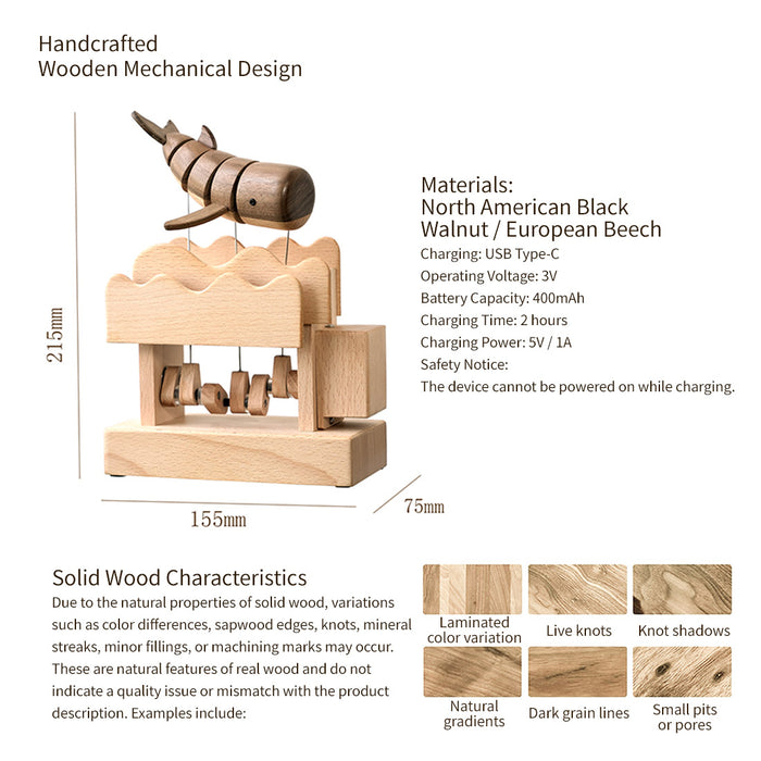 wooden whale dynamic model - desktop stress relief display