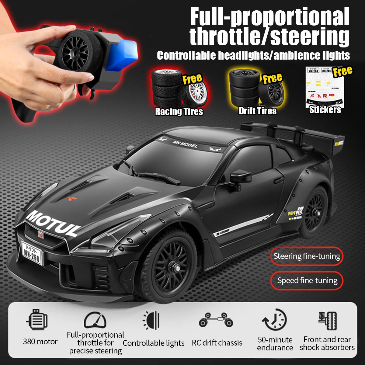 mn-268 1/16 scale 2.4g full-proportional steering rc drift car model