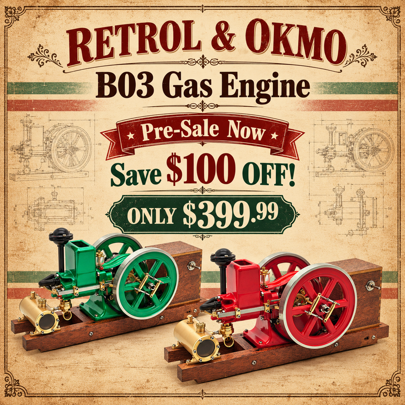RETROL & OKMO B03 Miniature 4-Stroke Hit and Miss Gasoline Engine Model RTR