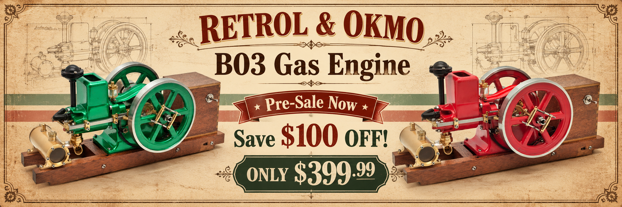 RETROL & OKMO B03 Miniature 4-Stroke Hit and Miss Gasoline Engine Model RTR