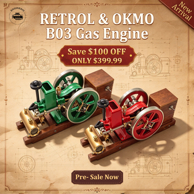 RETROL & OKMO B03 Miniature Horizontal Water-Cooled 4-Stroke Hit and Miss Gasoline Engine Model RTR