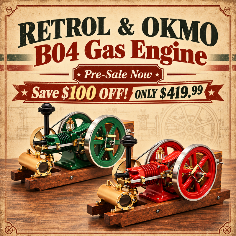 RETROL & OKMO B04 Miniature 4-Stroke Hit and Miss Gasoline Engine Model RTR