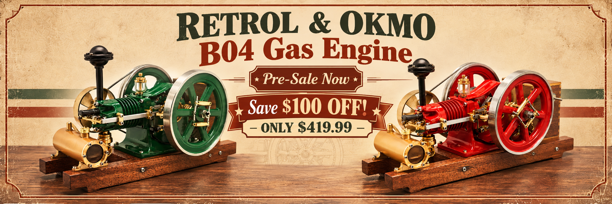 RETROL & OKMO B04 Miniature 4-Stroke Hit and Miss Gasoline Engine Model RTR