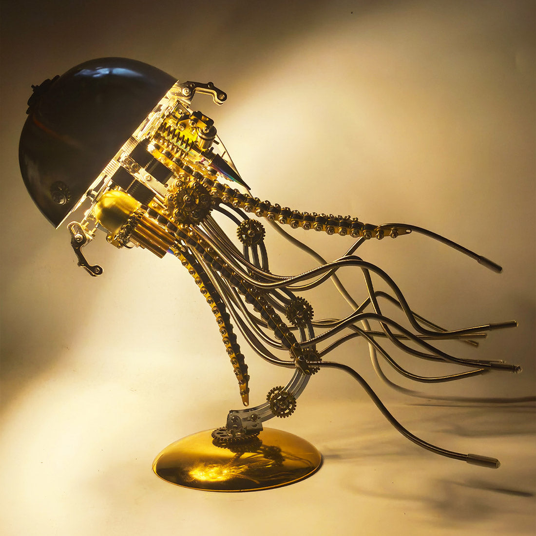 3d metal mechanical jellyfish model kit – diy steampunk assembly with usb warm light desk lamp for desktop display (800+pcs)